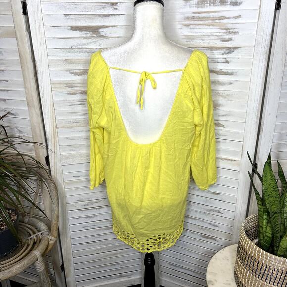 SEAFOLLY AUSTRALIA Women's Cotton Embroidered Tunic Coverup Top Yellow Medium - Picture 12 of 12